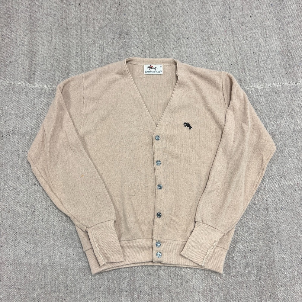 Vintage Steeplechase Cardigan Mens Medium Beige 1970s